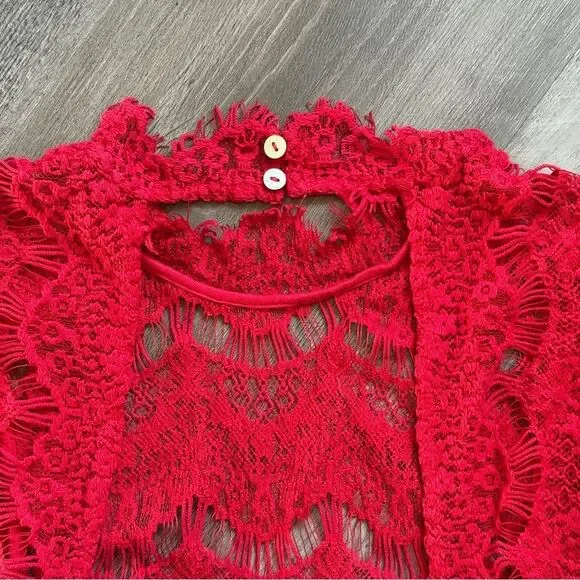 Free People Daydream Red Lace Dress NEW Large Open Back - Picture 7 of 10